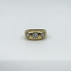 Vintage Chunky 9ct Gold CZ Starburst Trilogy  Ring / Gypsy Band Size R 