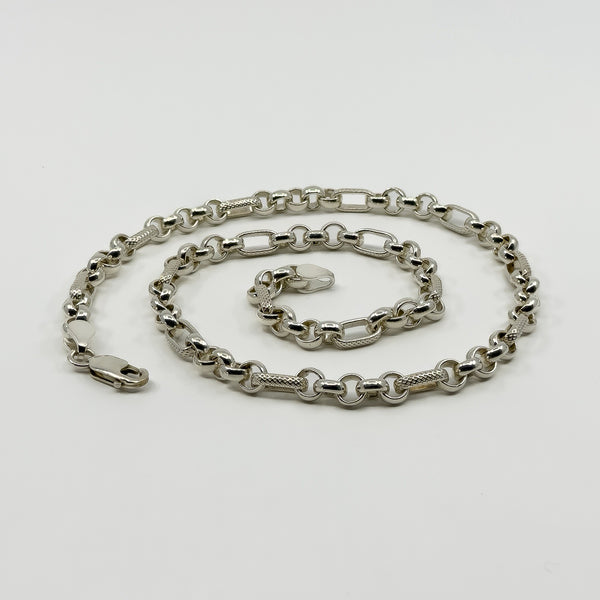 Vintage Sterling Silver Belcher & Engraved Fancy Link 18" Chain / Necklace 925