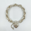 Chunky Sterling Silver Engraved Floral Links Bracelet & Heart Padlock 925 41g 