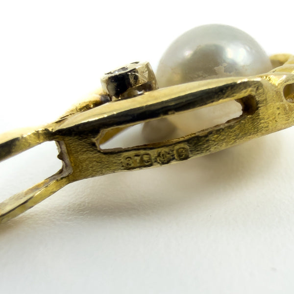 Vintage 9ct Gold 6mm Pearl & Diamond Pendant & 18” Chain Necklace 375 (1980)