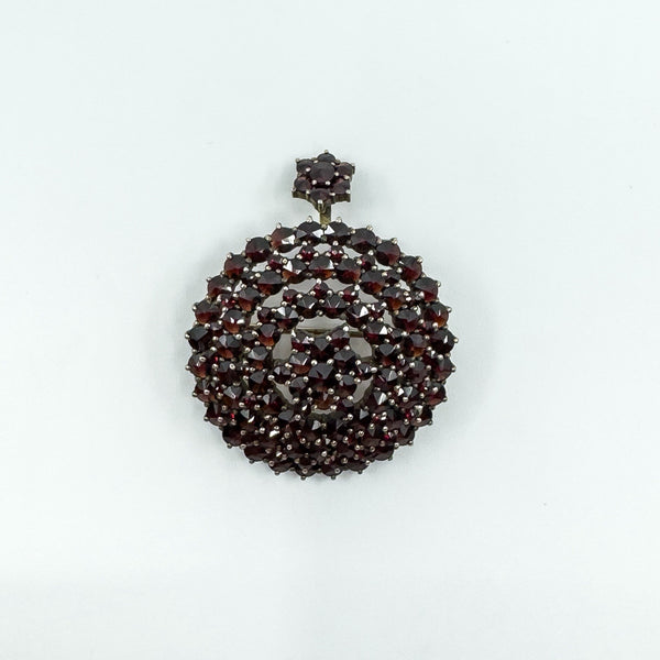 Large Antique Silver Gilt Bohemian Rose Cut Garnet Tiered Brooch / Pendant
