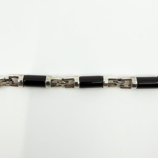 Unusal Sterling Silver Chunky Black Onyx 17.8" Fancy Link Chain Necklace 925 52g