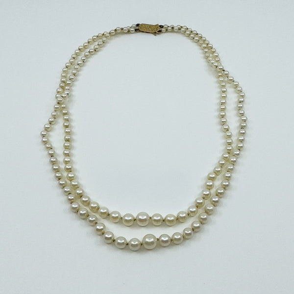 Vintage 9ct Gold Cultured Double Row Pearl 17” Necklace 375