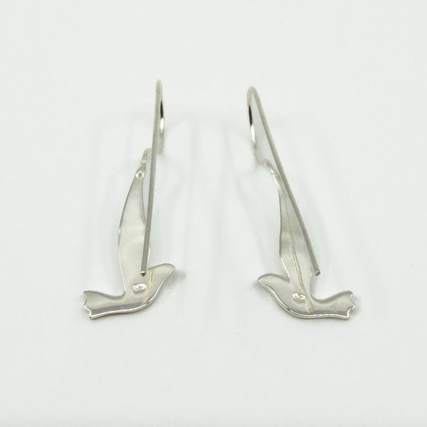 Unusual Sterling Silver Large Dove Drop Earrings on Sheperd Hooks 925