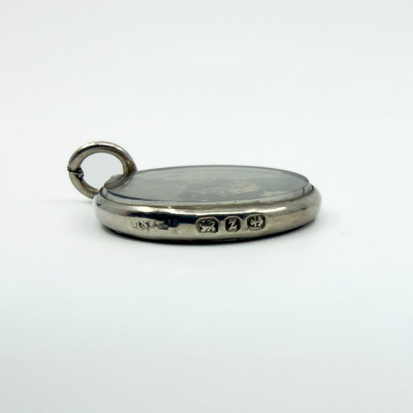 Small Antique Sterling Silver Double Sided Glass Photo Locket 925 (Birm 1899)