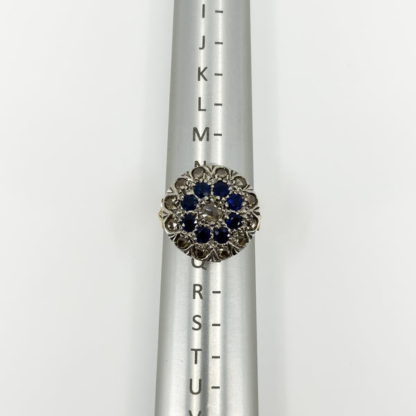 Antique Edwardian 14ct Gold Rose Cut Diamond & Sapphire Bombe Ring 585 Size O P