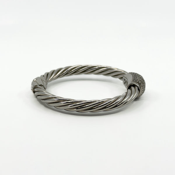 Chunky Twisted Sterling Silver CZ Oval Bangle / Bracelet 925