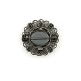 Large Vintage Sterling Silver Filigree Hematite Brooch 925