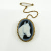 Vintage 9ct Gold Blue Agate Cameo Equestrian Horse Brooch / Pendant 375