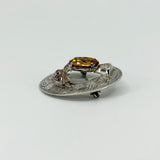 Large Vintage Sterling Silver Citrine Celtic Thistle Brooch 925 by Ward Bros