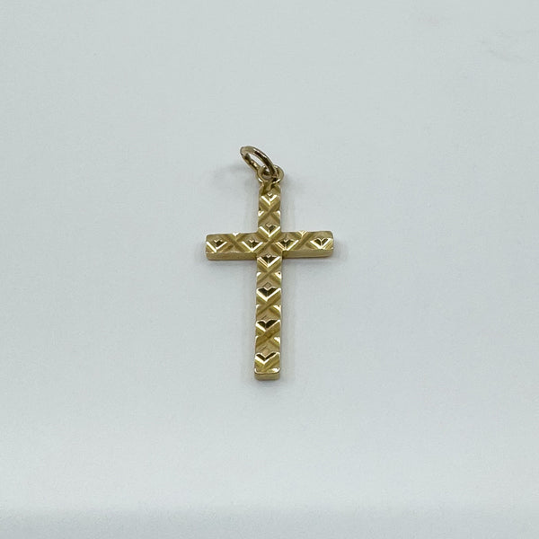 Vintage 9ct Gold Diamond Cut Christian Cross Pendant / Charm 375 Reversible 3d