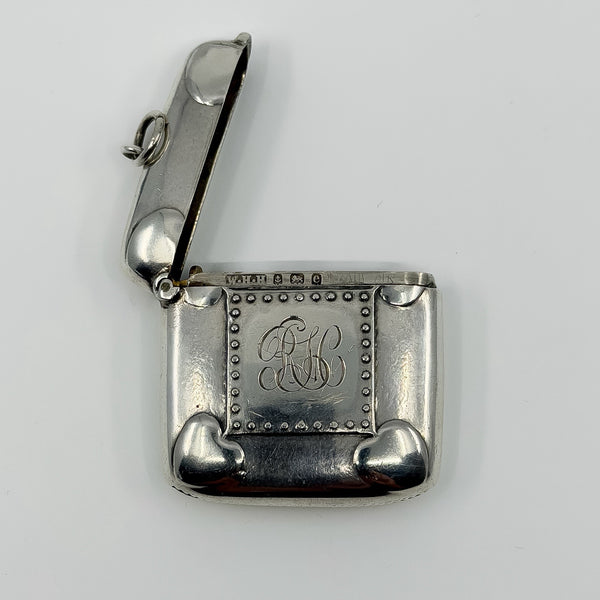 Large Antique 1904 Sterling Silver Reversible Vesta Case Engraved Locket 925