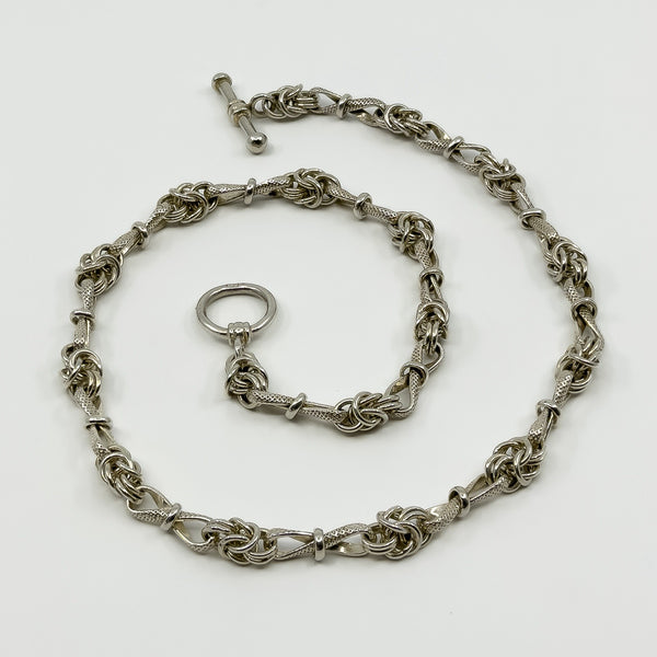 Vintage Sterling Silver 16” Byzantine Fancy Link Chain & T-Bar Toggle 925