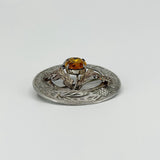 Large Vintage Sterling Silver Citrine Celtic Thistle Brooch 925 by Ward Bros