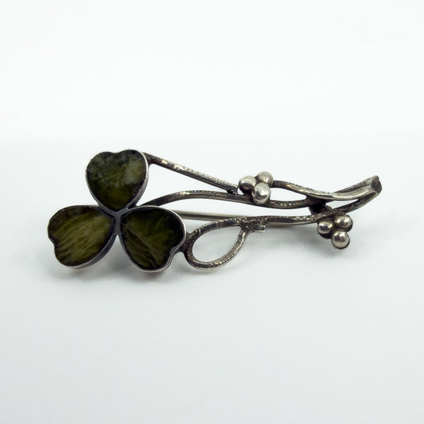 Antique 1909 Sterling Silver Celtic Lucky Irish Connemara Shamrock Brooch 925