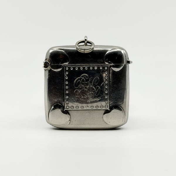 Large Antique 1904 Sterling Silver Reversible Vesta Case Engraved Locket 925