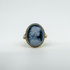 Vintage 9ct Gold Blue Agate Carved Cameo Ring Size Q 1/2