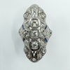 Antique / Art Deco Platinum Diamond & Sapphire Trilogy Navette Ring Size M