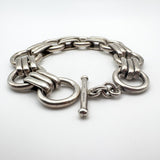 Wide Chunky Links & Hoops T-Bar Bracelet in Sterling Silver 925 Heavy 85g Unisex