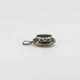 Chunky Vintage Sterling Silver Oval Black Onyx Engraved Locket 925
