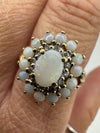 Vintage 9ct Gold Opal & Diamond Cluster Ring Size