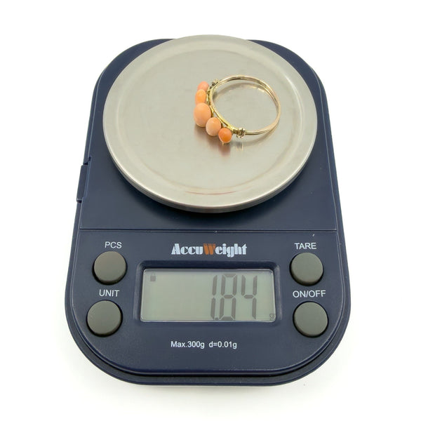 Antique 9ct Gold 5 Stone Natural Coral Ring 375 Size O - P