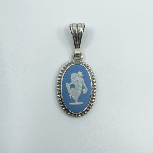 Vintage Sterling Silver Wedgewood Blue Jasper Ware Cameo Pendant 925 (1972)