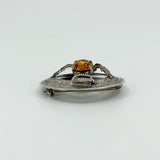 Large Vintage Sterling Silver Citrine Celtic Thistle Brooch 925 by Ward Bros