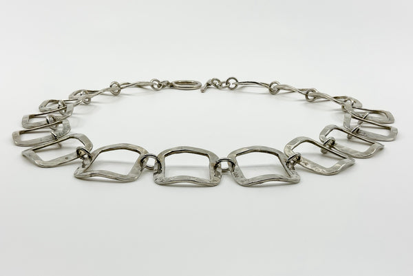 Vintage Sterling Silver Hammered Squares 17” Necklace / Chain & T-Bar Toggle 925