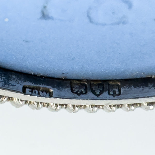 Vintage Sterling Silver Wedgewood Cupid Cherub Blue Jasper Ware Cameo Brooch 925