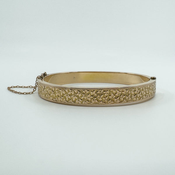 Antique 9ct Rose Gold Oval Ivy Engraved Hinged Bangle Bracelet 375 Chester 1898