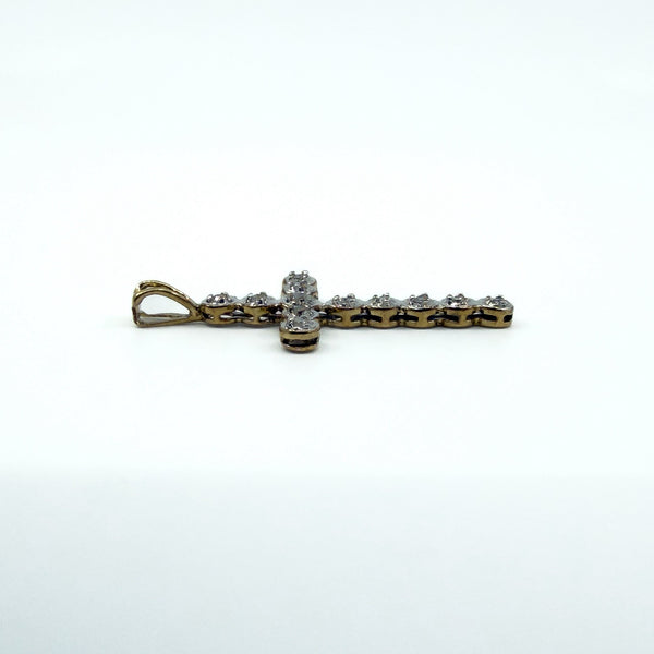 9ct White & Yellow Gold Diamond Christian Cross Pendant 375