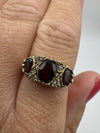 Vintage 9ct Gold Garnet Trilogy Ring Size O 1/2