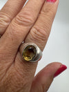 Chunky Oval 2.50ct Citrine Solitaire Sterling Silver Ring Size P 