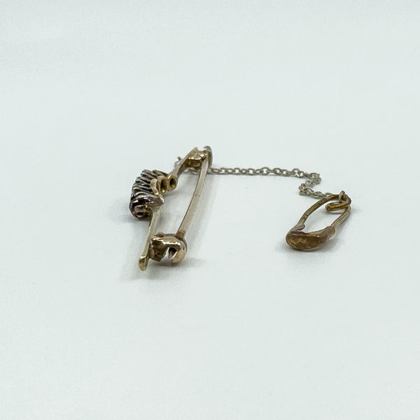 Vintage 18ct & 14ct Gold Diamond & Garnet Bar Brooch 750