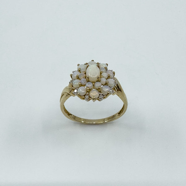 Vintage 9ct Gold Opal & Diamond Cluster Ring 375 Size U - V (Birmingham 2005)