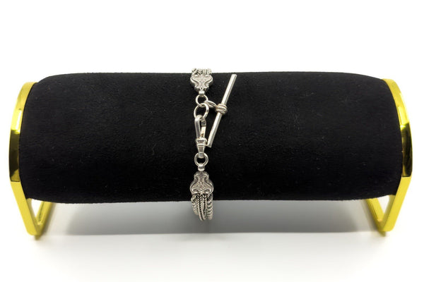 Antique Victorian Sterling Silver 8.5" Albertina Chain & T-Bar Pendant 925