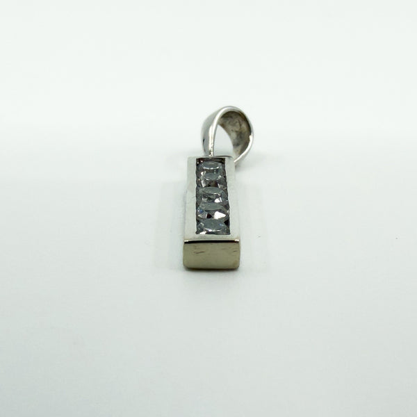 14ct White Gold CZ Bar Pendant / Charm 585