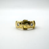 Vintage 18ct Gold 0.20ct Double Diamond Buckle Ring Size P Heavy 7g 6.9mm Band