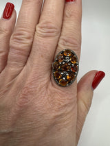 Huge Chunky Sterling Silver 4.50ct Citrine & Marcasite Cocktail Ring Size O - P