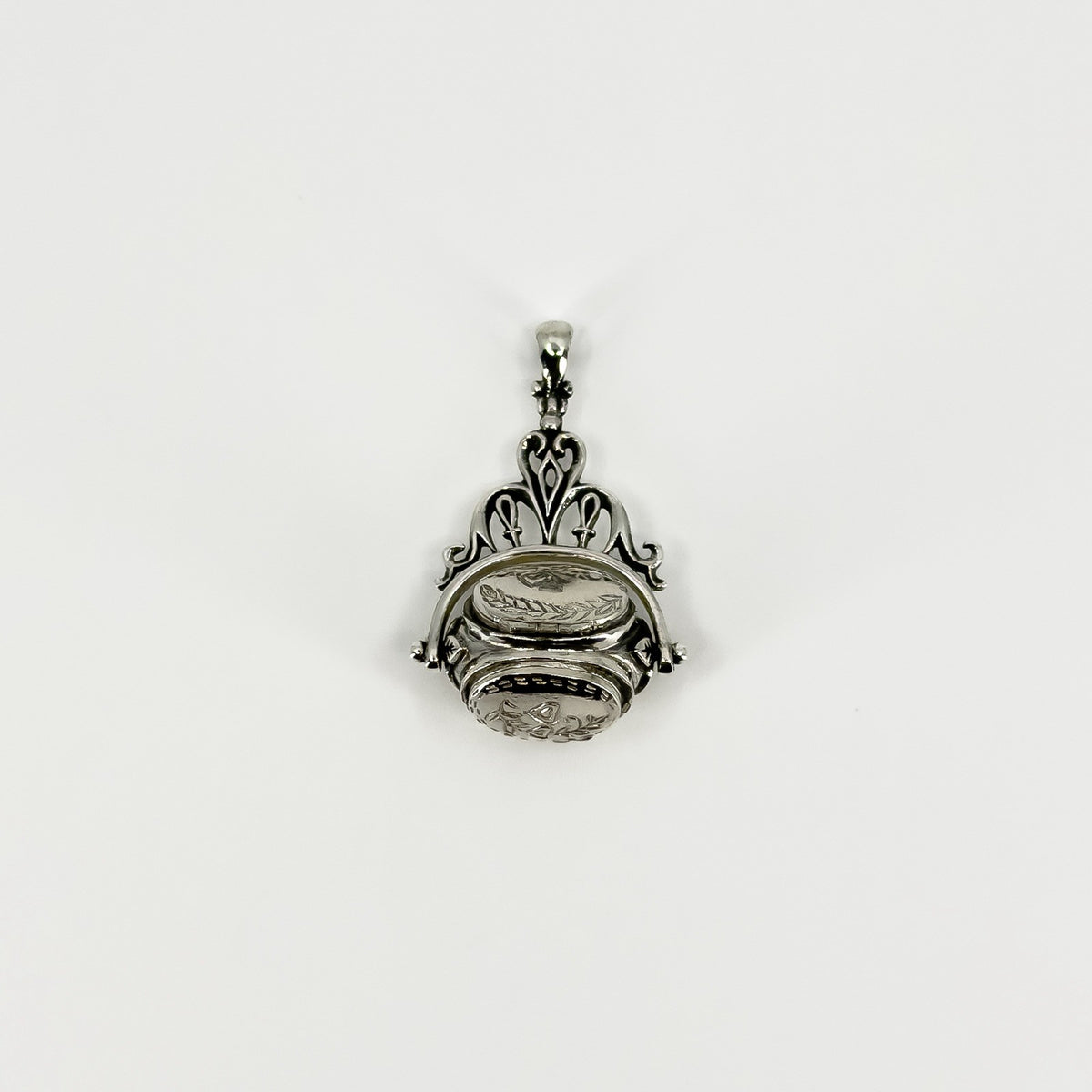 Chunky Vintage Sterling Silver Spinning 3x Sided Photo Locket Fob / Pendant 925