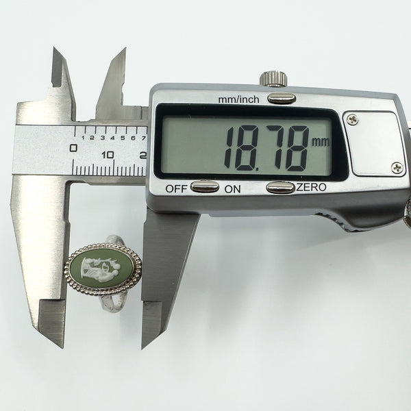 Vintage Sterling Silver Wedgewood Green Jasper Ware Cameo Ring 925 Size N - O