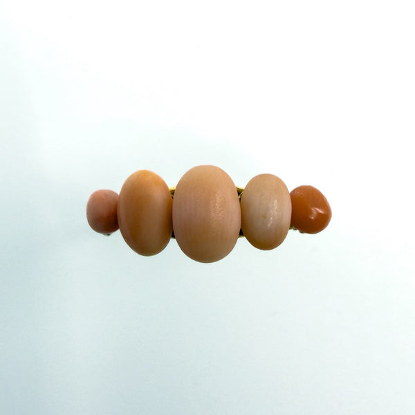 Antique 9ct Gold 5 Stone Natural Coral Ring 375 Size O - P