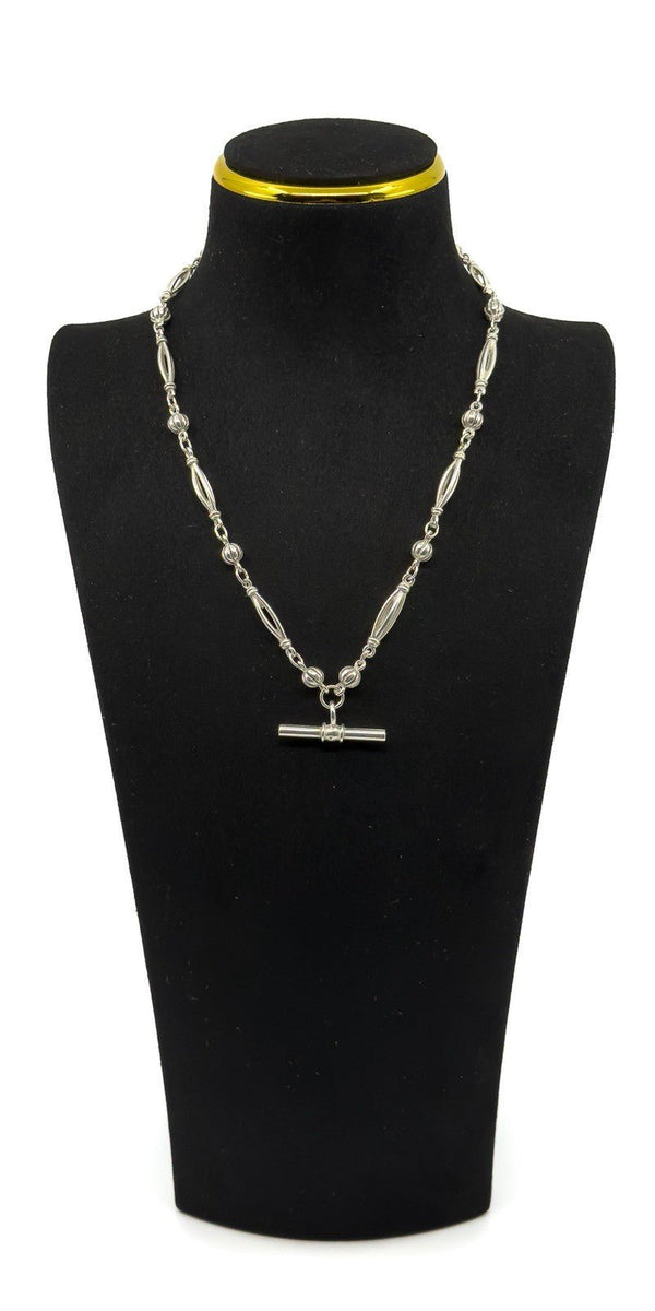 Vintage Sterling Silver 17.5” Fancy Link Chain with Dog Clip & T-Bar Pendant 925