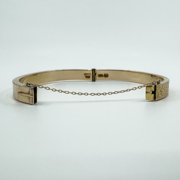 Antique 9ct Rose Gold Oval Ivy Engraved Hinged Bangle Bracelet 375 Chester 1898
