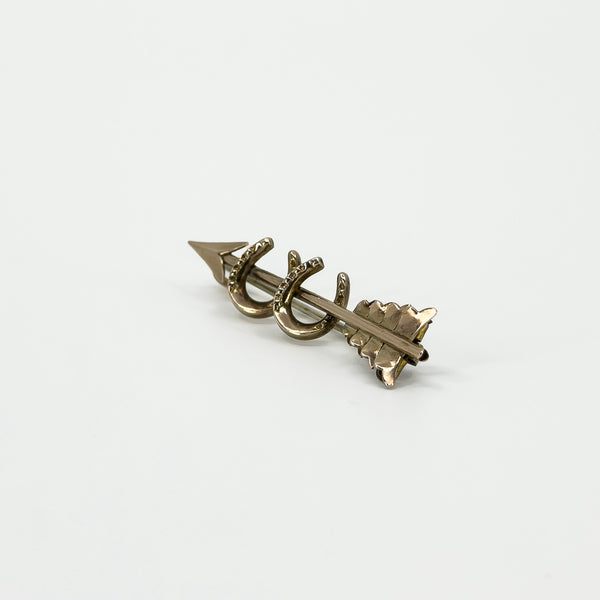 Antique Victorian 9ct Rose Gold Double Lucky Horseshoe & Arrow Brooch 375