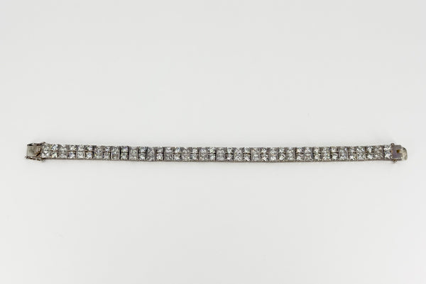 Chunky Sterling Silver 40ct Double Row CZ Tennis 8" Bracelet 925
