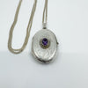 Vintage Sterling Silver Oval Amethyst Photo Locket Pendant & 22” Chain 925