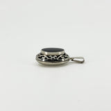 Chunky Vintage Sterling Silver Oval Black Onyx Engraved Locket 925
