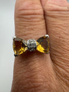 2.40ct Citrine & CZ Bow Ring in Sterling Silver 925 Size R Engagement Stacking